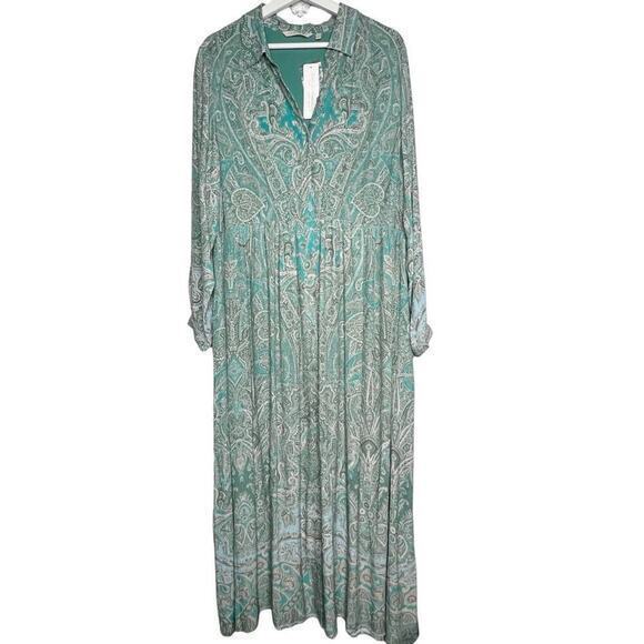 Soft Surroundings Aqua Scroll Design Button Up Dress Adair Dress Size L… - Picture 2 of 14